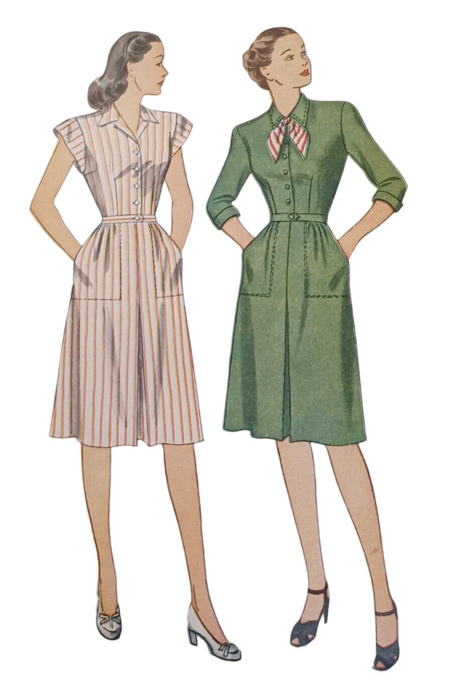 Vtg 1940s Simplicity Pattern 1381 Womens /Misses One Piece Dress Size 14 Bust 32