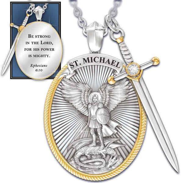 Catholic Patron the Archangel St. Michael Pendant Necklace Sword Lord Prayer New