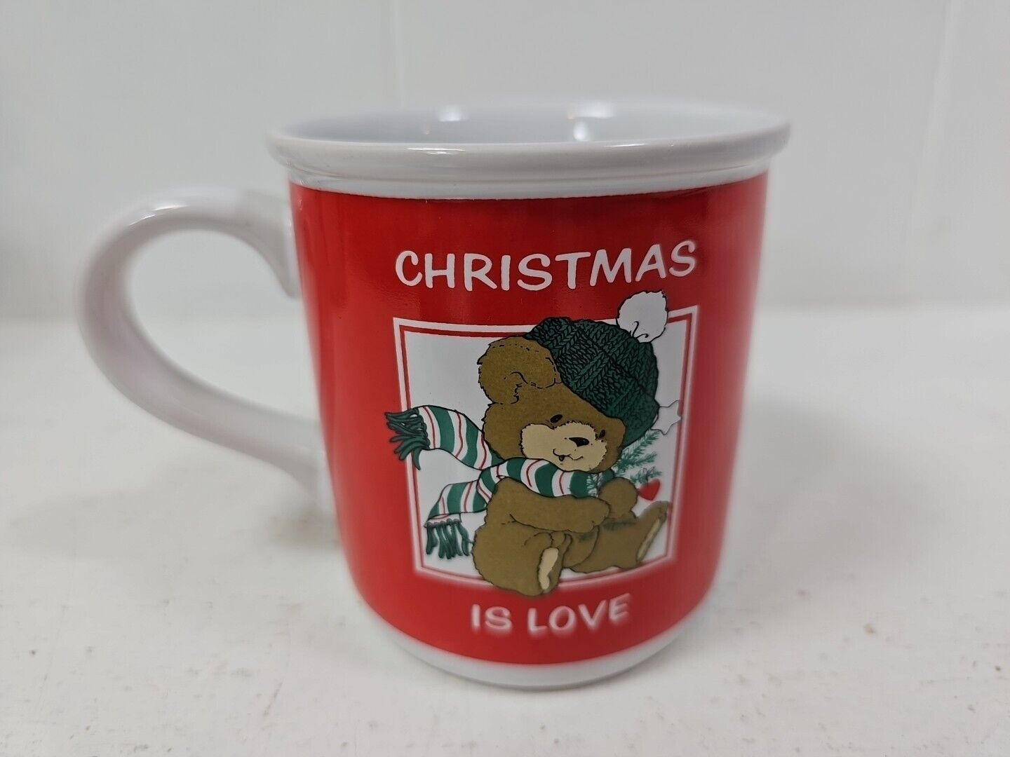 Vtg American Greetings Bear Christmas is Love coffee Mug Cup Heart Handle Korea