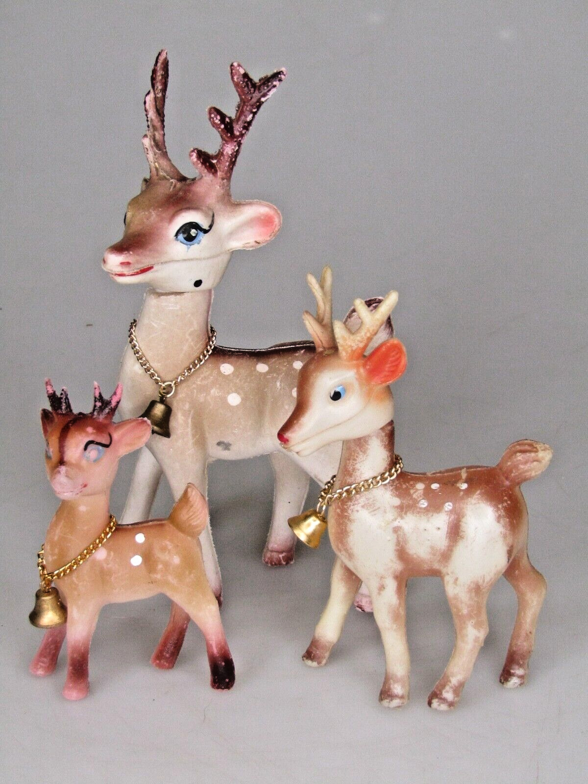 Lot Vintage Plastic REINDEER Bambi Deer Christmas Ornaments Japan