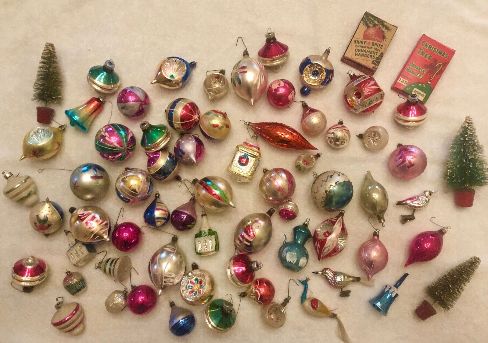 62 VINTAGE GERMAN POLISH AMERICAN GLASS FEATHER TREE ORNAMENTS & MORE