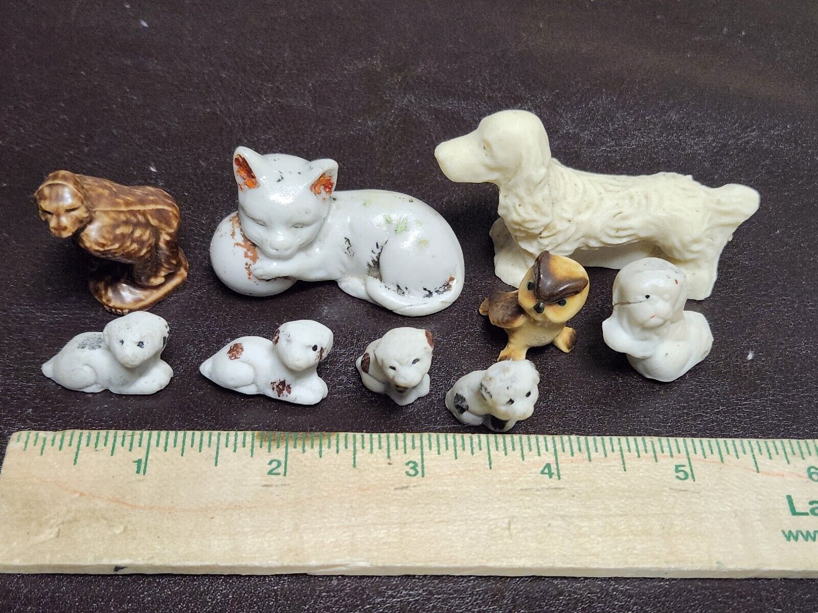 Lot Of Vintage Porcelain Miniature Figures Dogs Cat Owl Monkey \