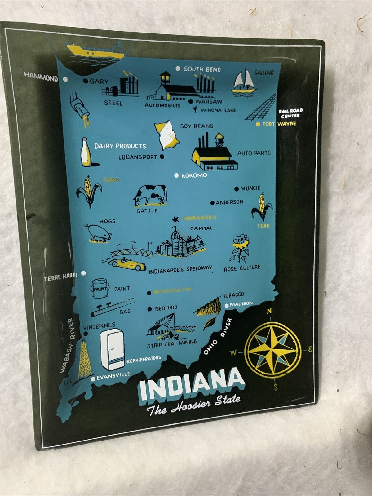 Indiana Hoosier State Vintage Souvenir Tray Glass 9”x7” #2002