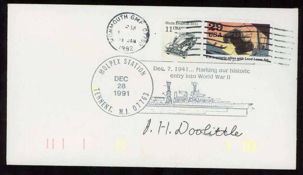 General Jimmy Doolittle JSA Coa Signed FDC First Day Cover Cache Autograph