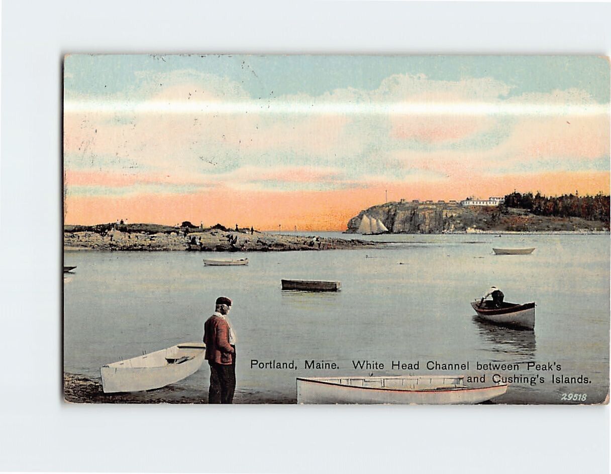 Postcard White Head Channel Between Peak's & Cushing's Islands Portland Maine
