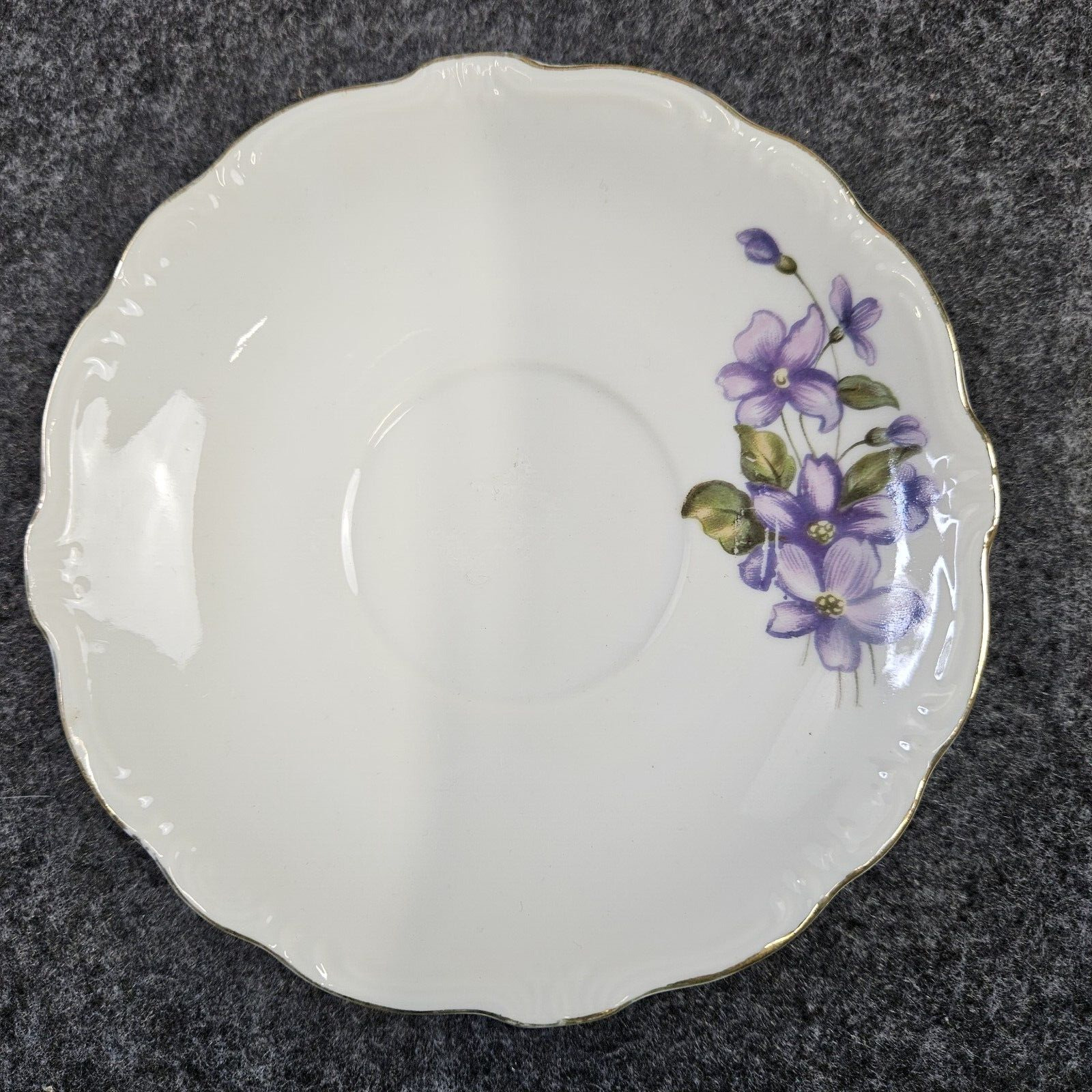 Vintage Hand Painted 5 1/2 Inch Japanese Saucer Purple Flower Gold Edging