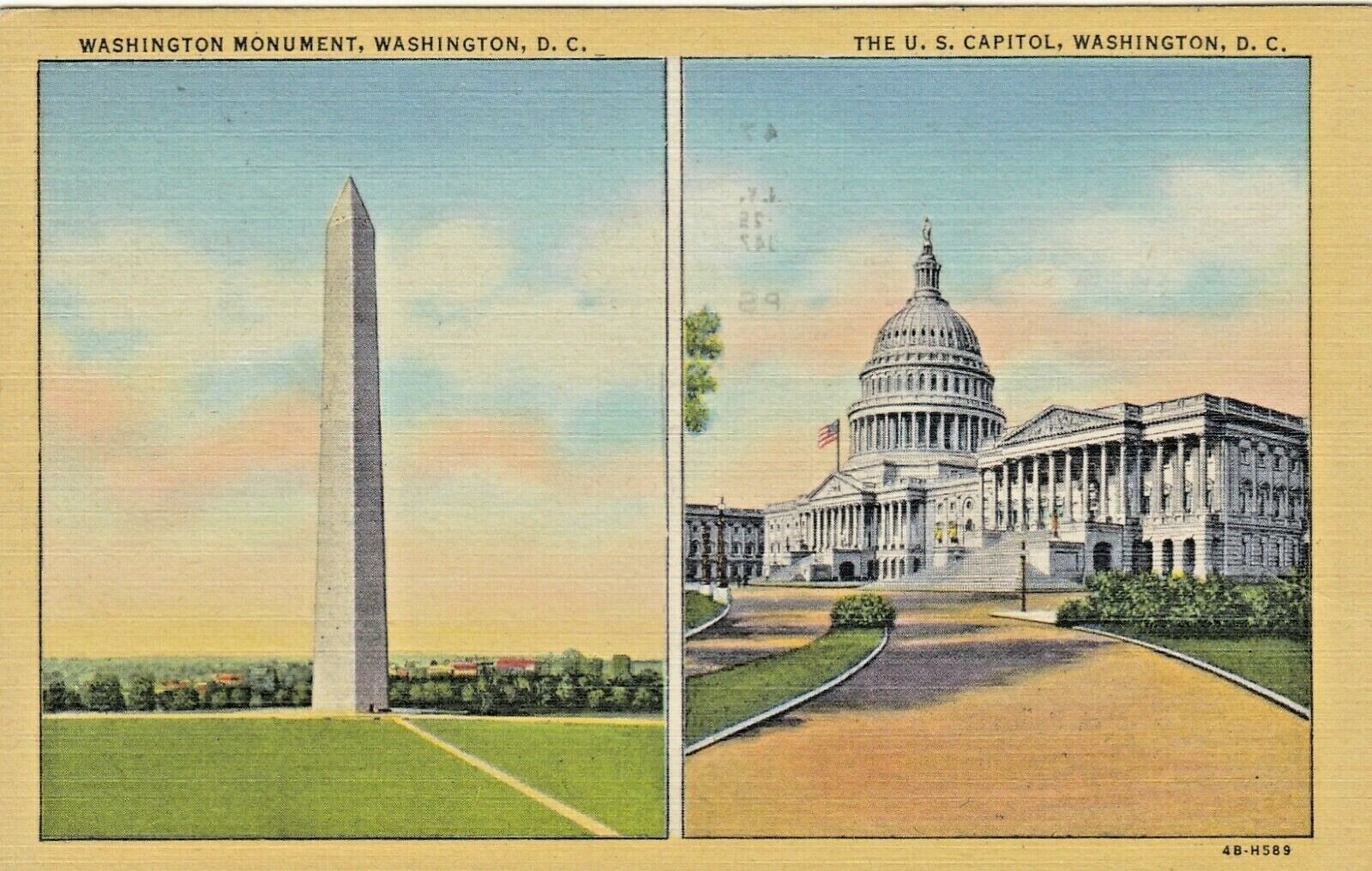 Vintage Postcard  WASHINGTON, D.C  MONUMENT & U.S. CAPITOL  LINEN   POSTED 1941