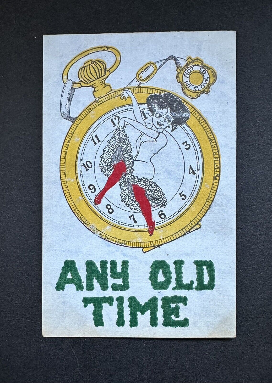 Postcard “ANY OLD TIME” Clock Lady Sitting As Hand Pieces Humor Comic R81