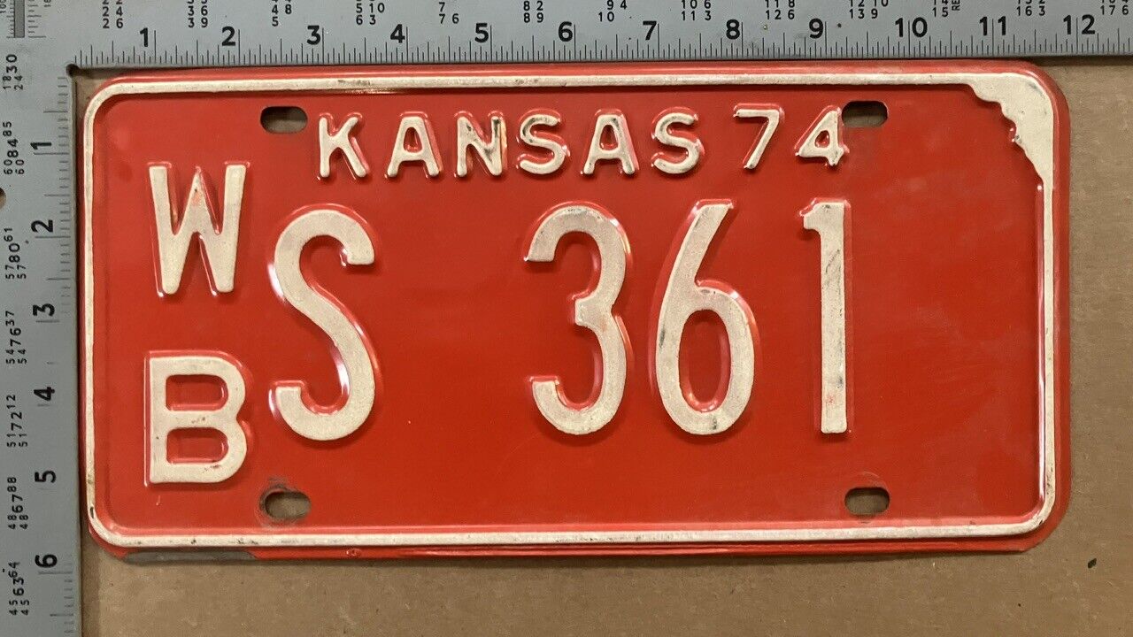 1974 Kansas license plate WB S 361 YOM DMV Wabaunsee Ford Chevy Dodge 15444