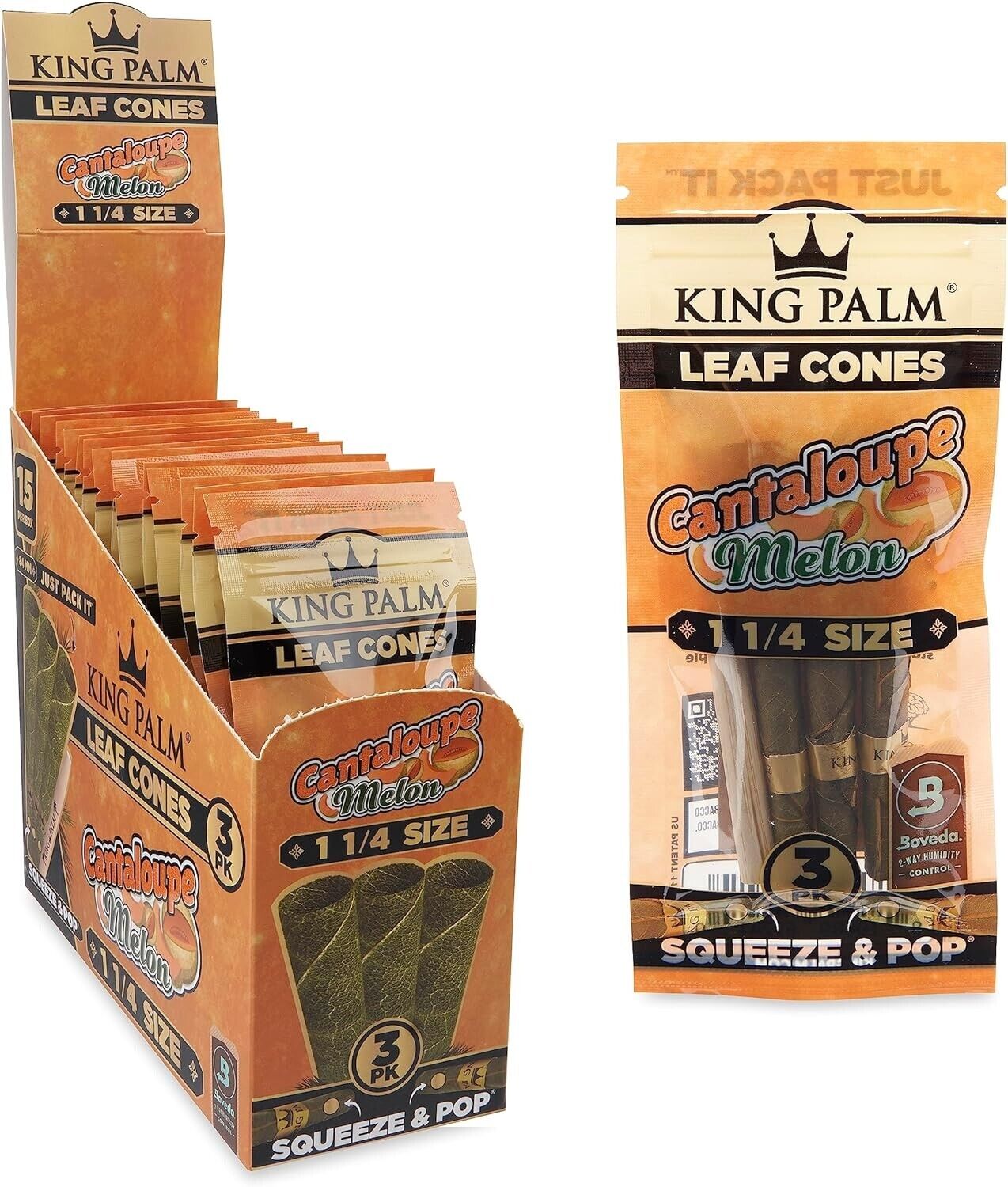 King Palm | 11/4 | Cantaloupe Melon | Palm Leafs | 15 Packs of 3 Each = 45 Rolls