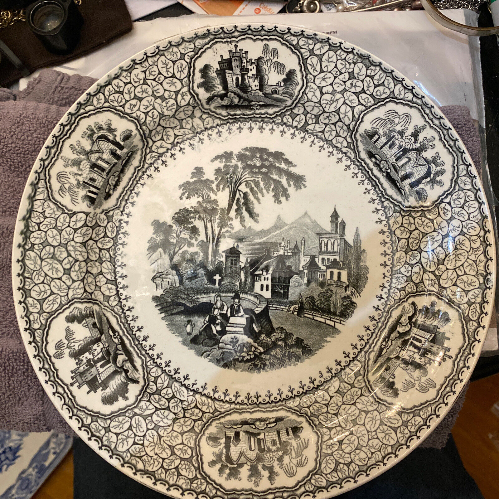 Pair of Antique J.B. Cappellemans Black And White Plates 9 1/2” 1847-1870