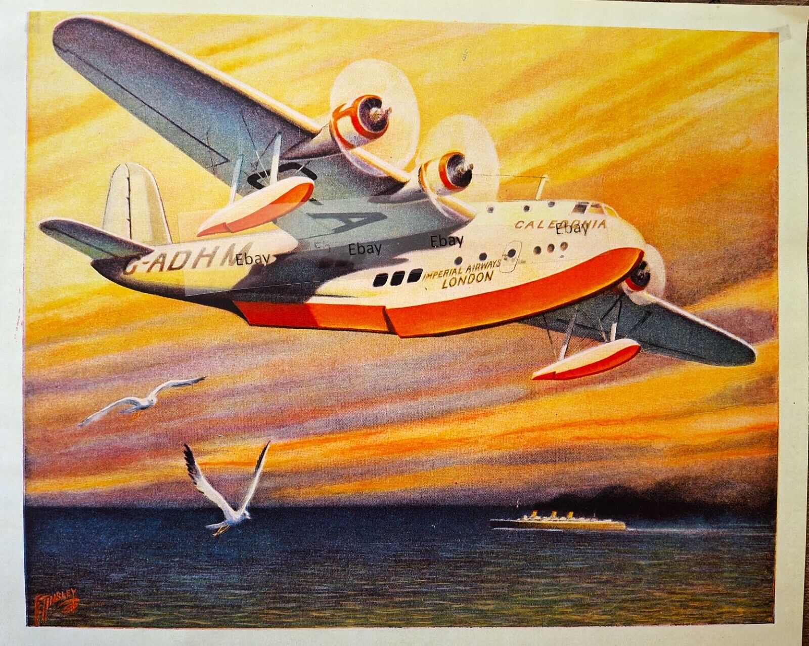 IMPERIAL AIRWAYS Poster print Flying Boat CALEDONIA in Flight 13in x 10 1/2in