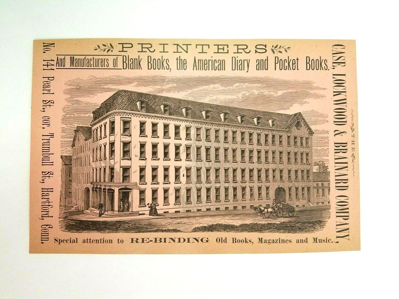 1886 Hartford Connecticut Advertisement Case, Lockwood & Brainard Printers Book 