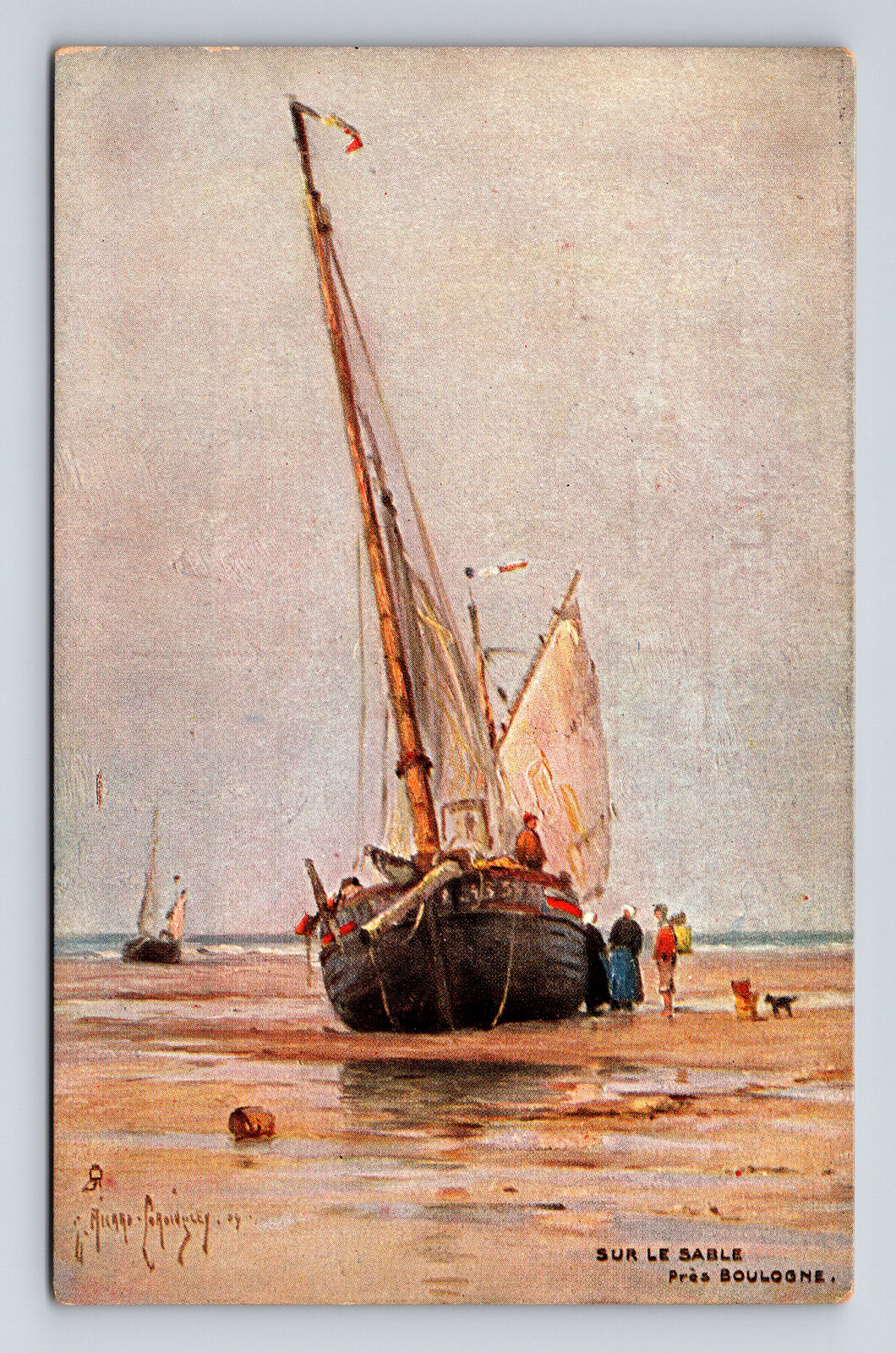 Sur le Lable Pres Boulogne-sur-Mer On the Sand Shipwreck France Postcard