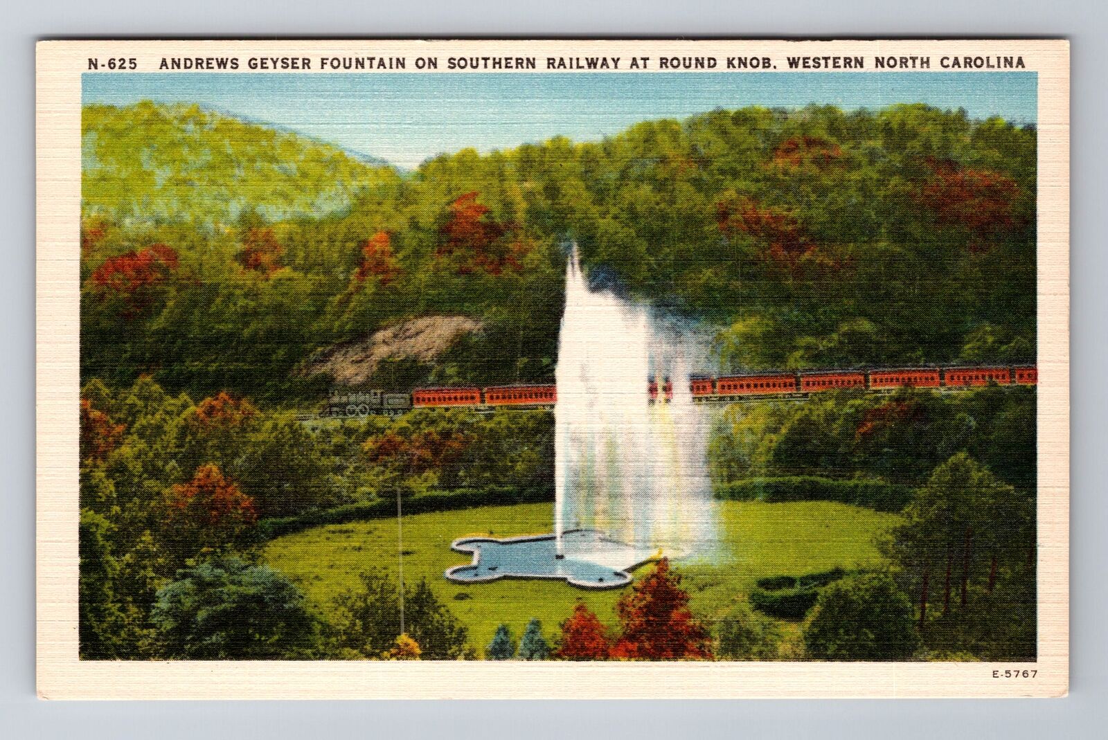 Round Knob NC-North Carolina, Andrews Geyser Fountain, Vintage Souvenir Postcard