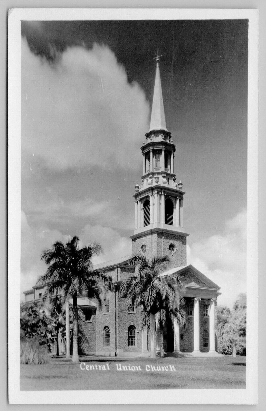 Honolulu HI United Church of Christ~Palm Trees @ Central Union Church RPPC c1927