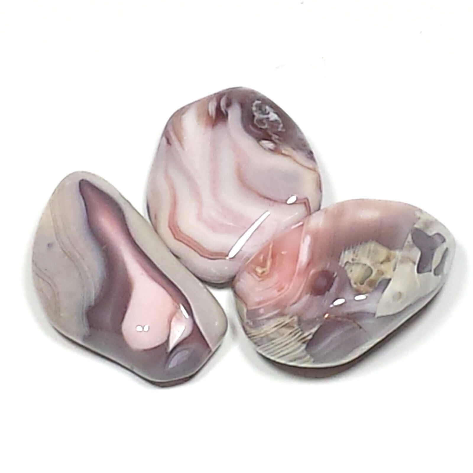 Pink Botswana Agate Tumbled Polished Crystal Stone, 3 Pc Set, Avg Size 1.0 Inch