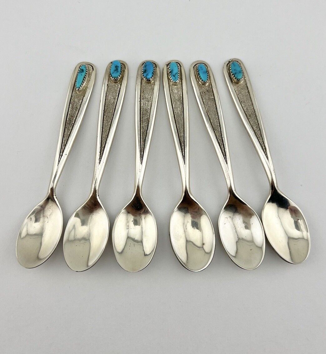 6) Don Platero Navajo Sterling Silver Sleeping Beauty Turquoise Spoon Set 128.6g