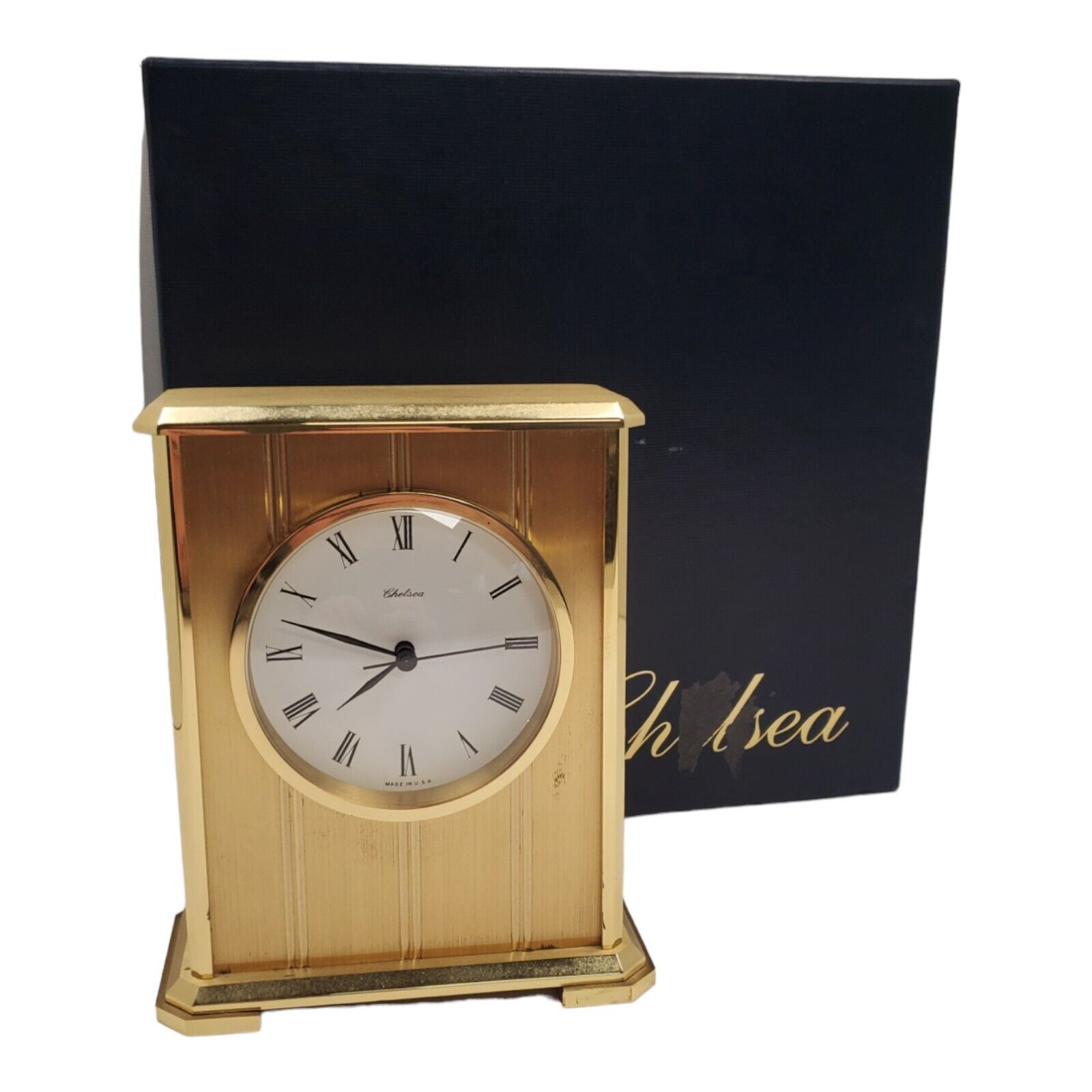 Vtg Chelsea Embassy Gold Brass Quartz Mantle Desk Shelf Clock