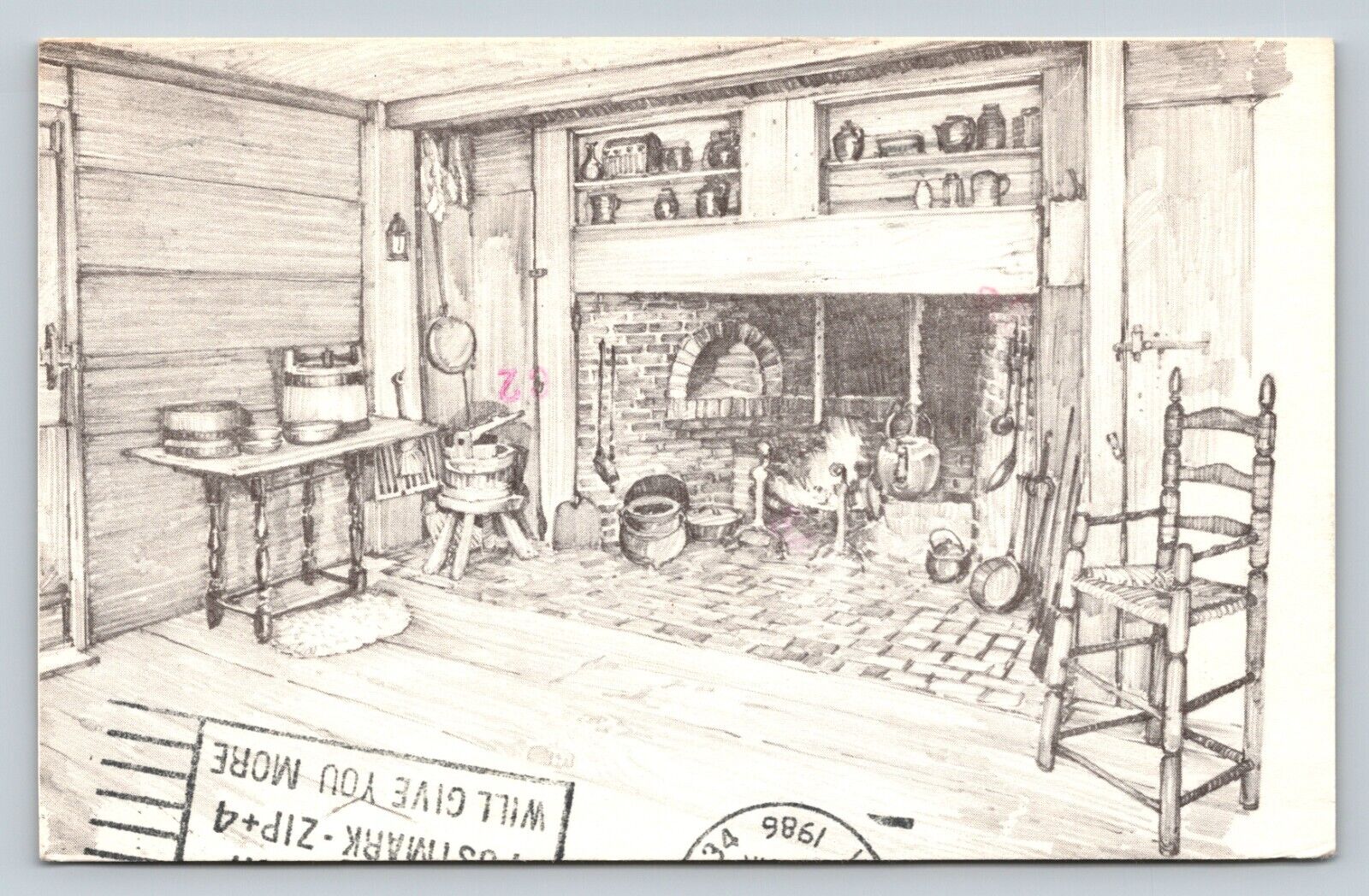 VINTAGE c1986 Postcard: Kitchen Of Fenno House, Old Sturbridge Village, MA - 14c