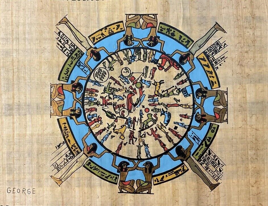 Vintage Authentic Hand Painted Egyptian Papyrus - Zodiac - 12x8”