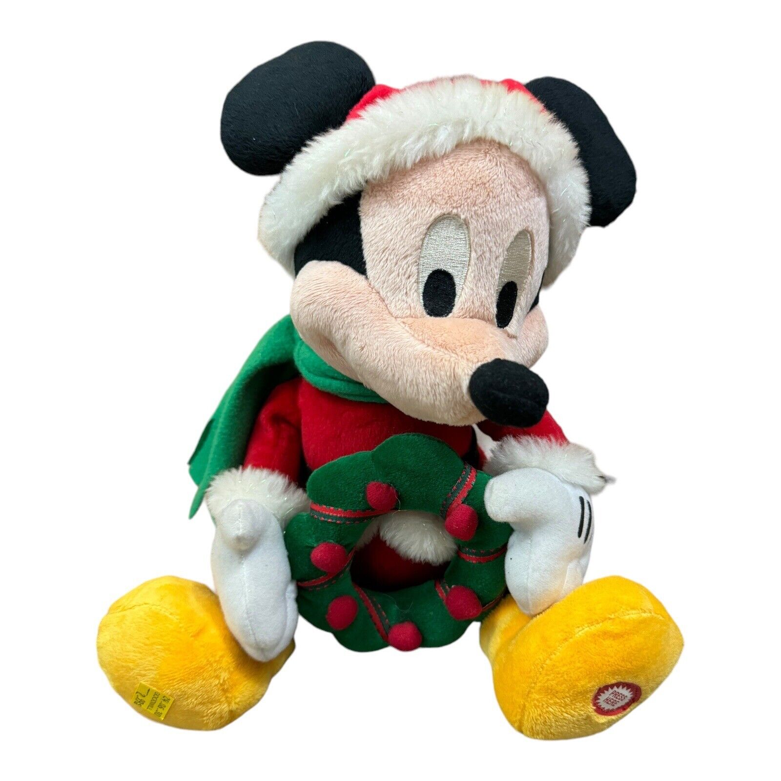 Disney Animated Mickey Mouse Christmas Plush Musical Jingle Bells Lights Up 12”