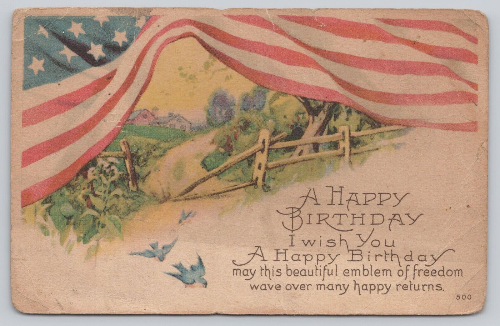 Postcard Happy Birthday Patriotic c 1920