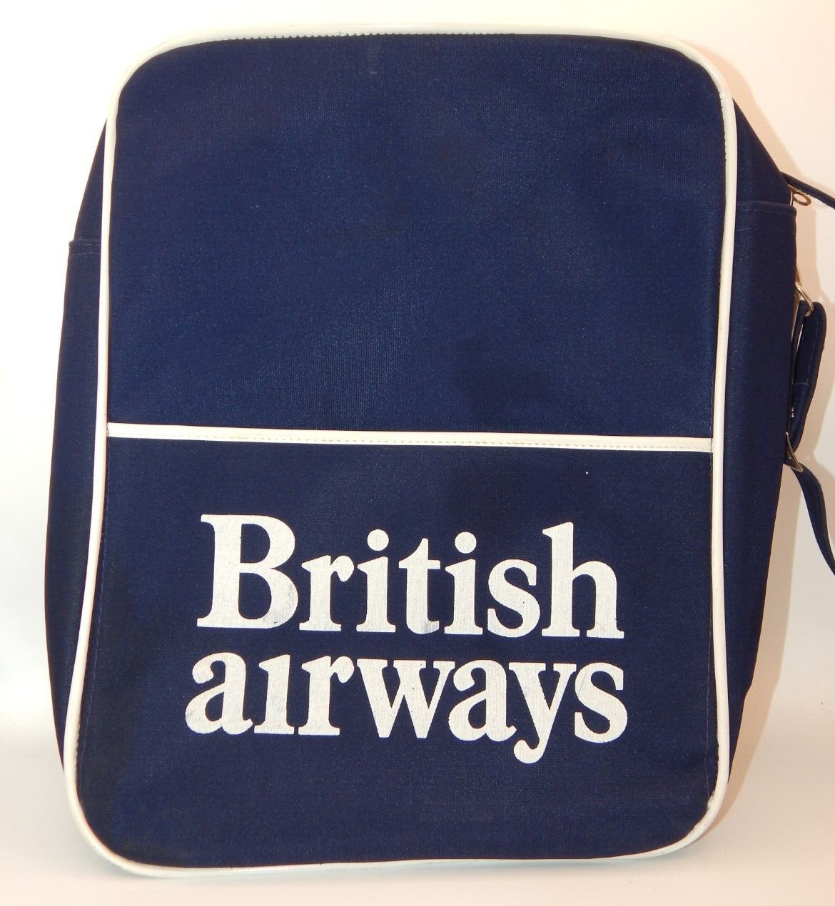 Vintage BRITISH AIRWAYS Flight Bag 1970's Navy Blue White Piping