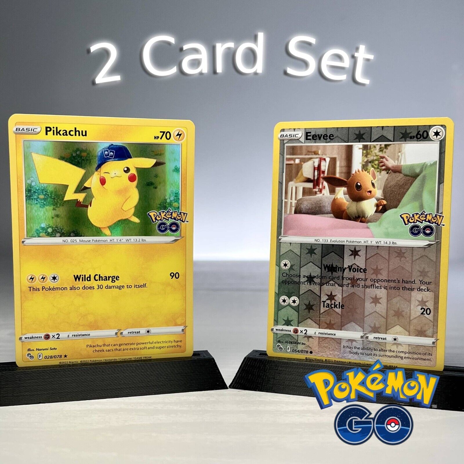 Pikachu 028/078 & Eevee 054/078 Holo Rare - 2 Card Pokemon GO TCG Set - Mint