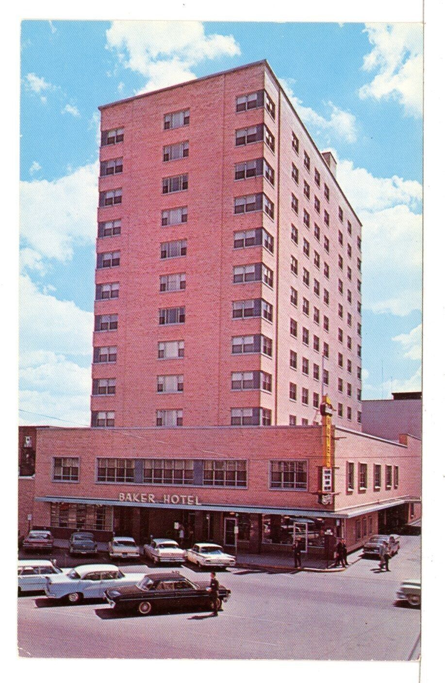 Baker Hotel and Vintage Autos 1950\'s, Greetings from Hutchinson KS Postcard