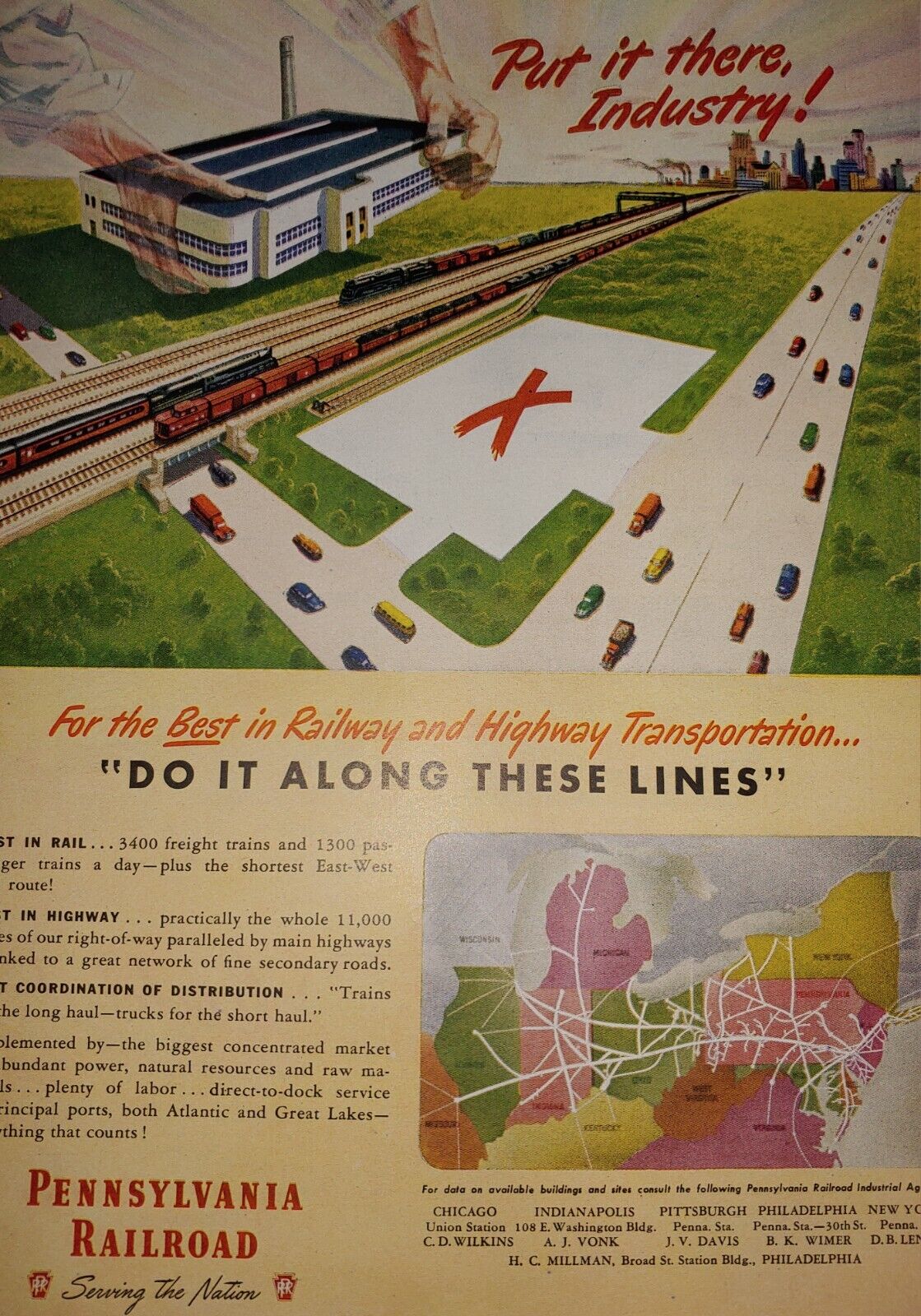 X MARKS THE SPOT ~ 1946 Pennsylvania Railroad Vintage Train Magazine Print Ad