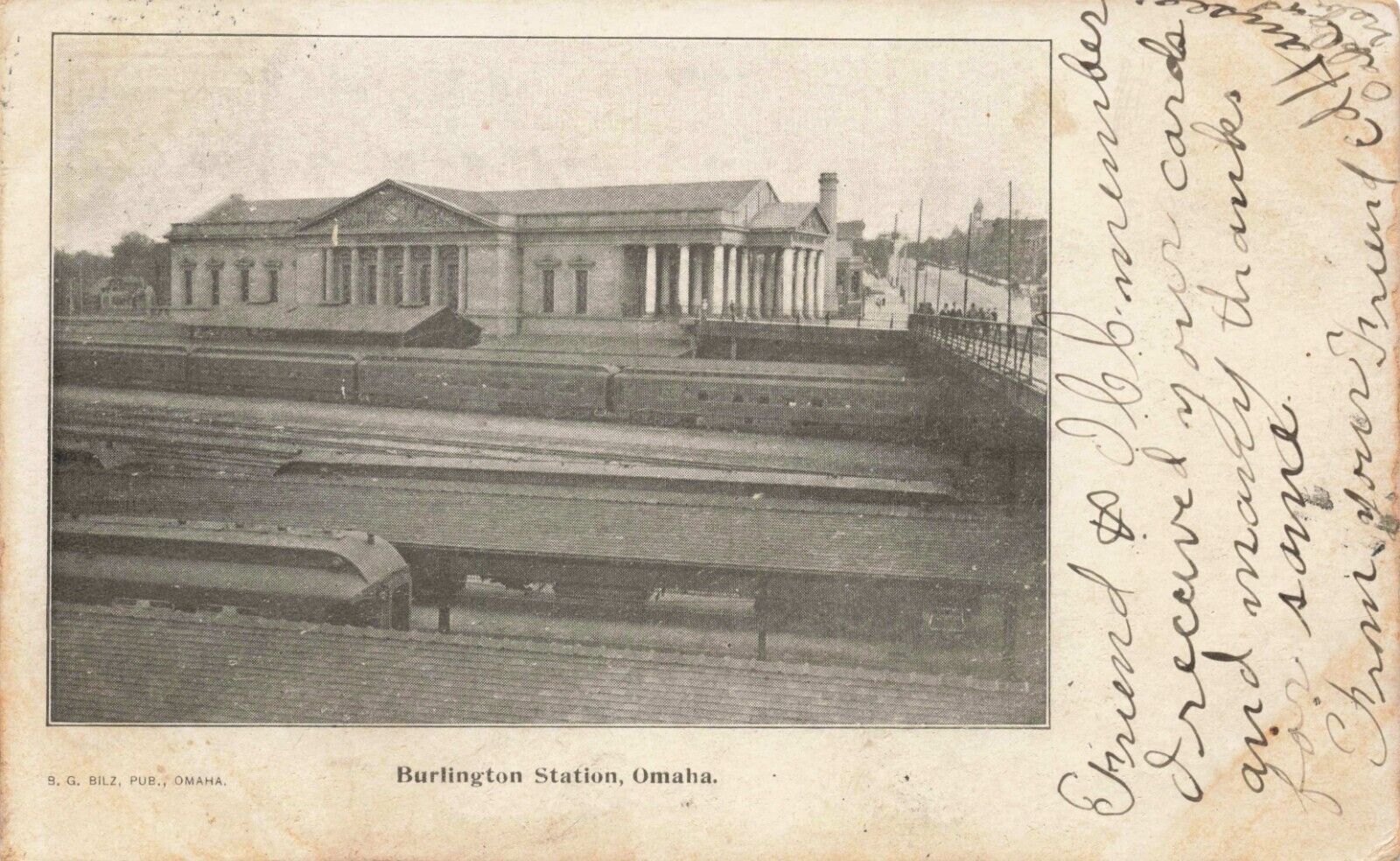 Postcard Burlington Train Station Omaha Nebraska NE UDB 1905 Railroad