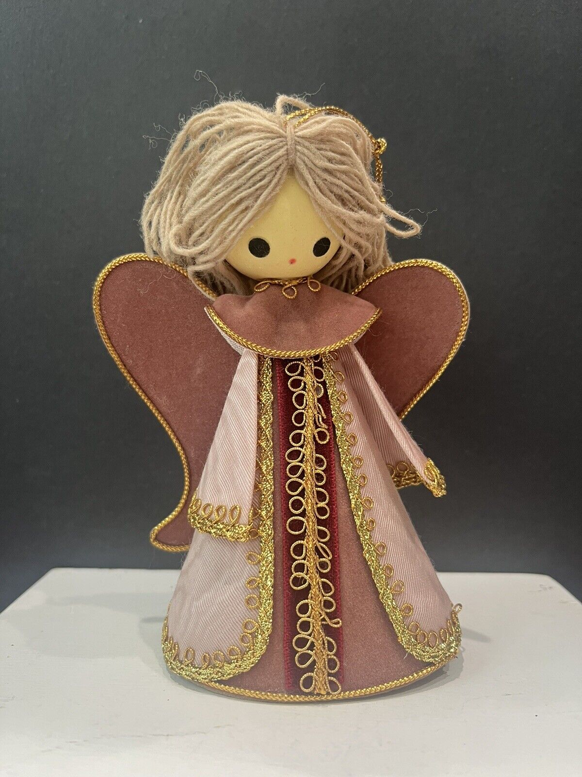 Vintage c. 1945-1952 Angel Girl Christmas Ornament With Yarn Hair Japan - Pink