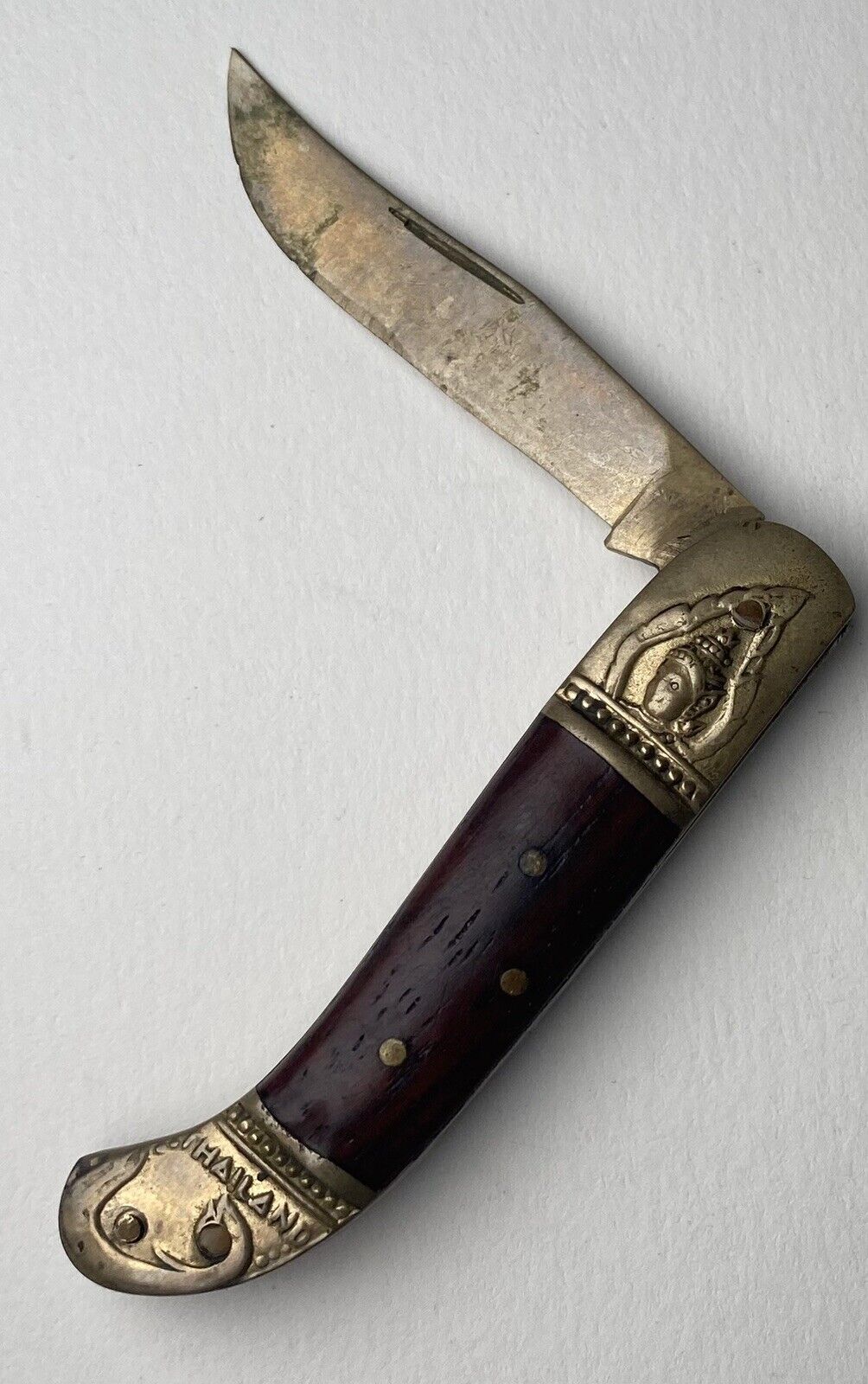 Old Rare Antique Thai Silver Gold Folding Knife Pockrt