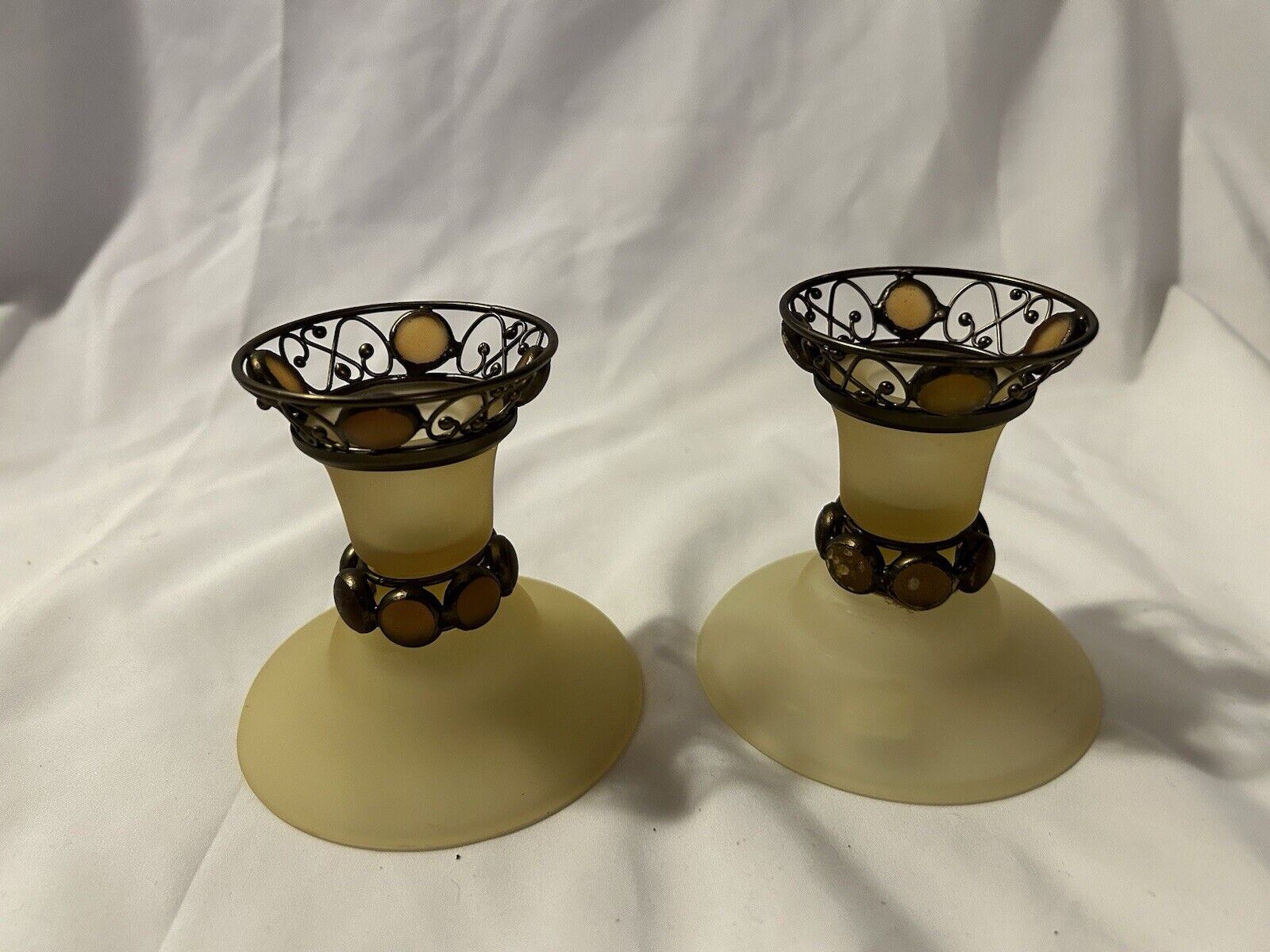 Vintage Pair Of Partylite Frosted Glass Candle Holders  