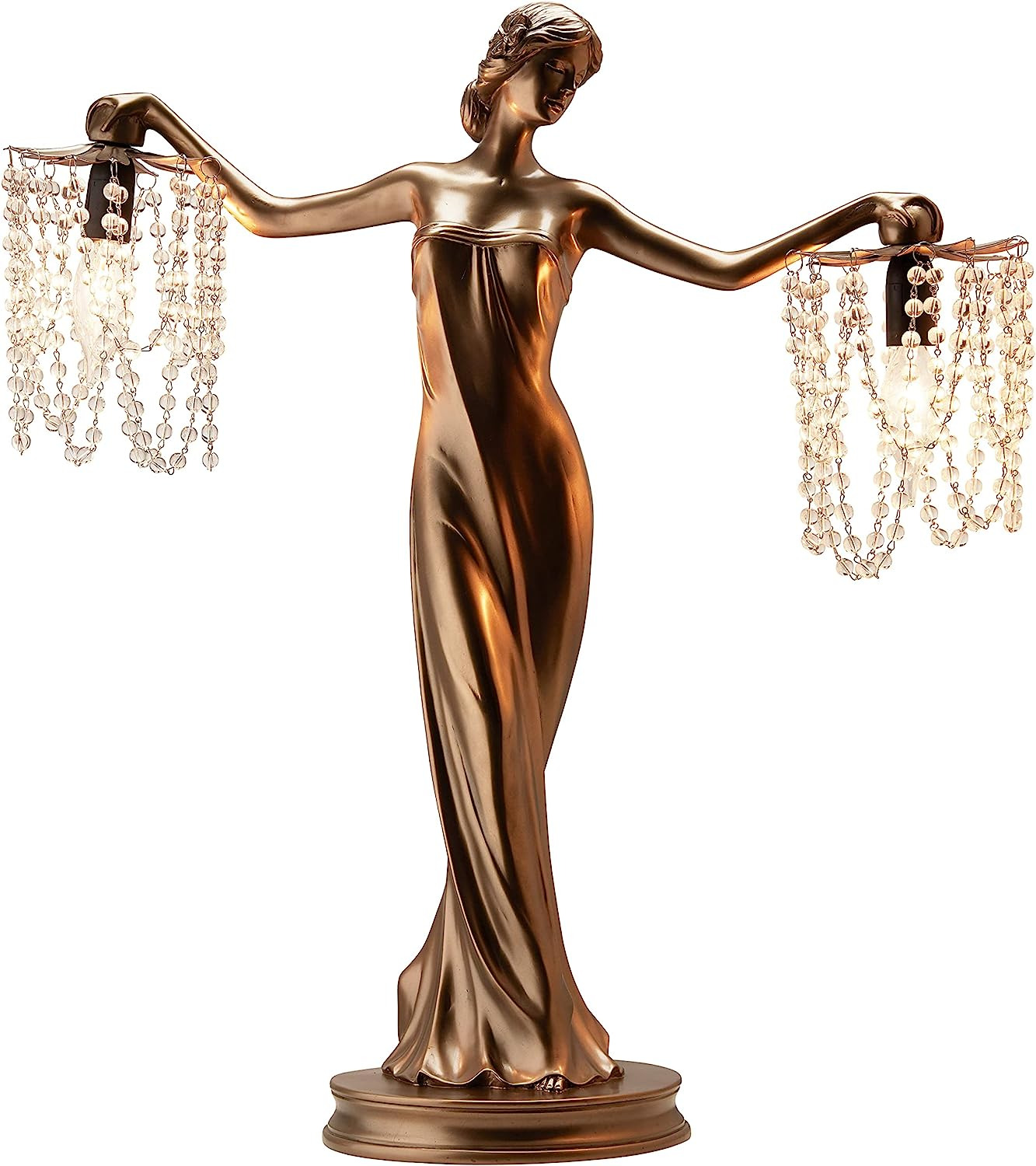 Grecian Goddess Sculptural Beaded Table Lamp 2-Light Antiqued Bronze Finish, 24″
