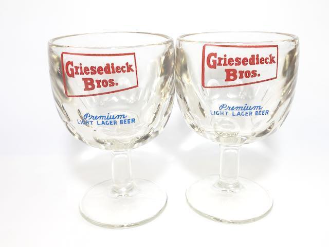 Griesedieck Bros Beer Glass Thumb Goblet Pair, Man Cave Barware, Rare, Excellent