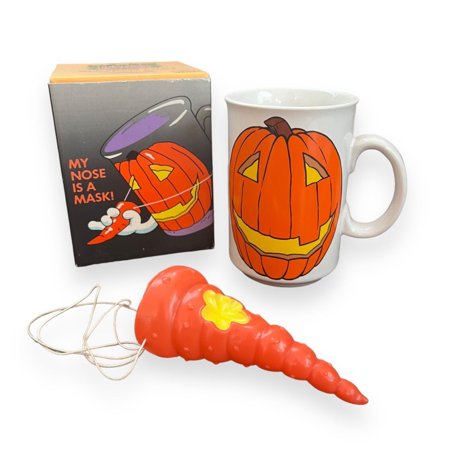 Vintage NOS Applause Halloween Coffee Mug Pumpkin Jack-o-lantern Masked Mug Box