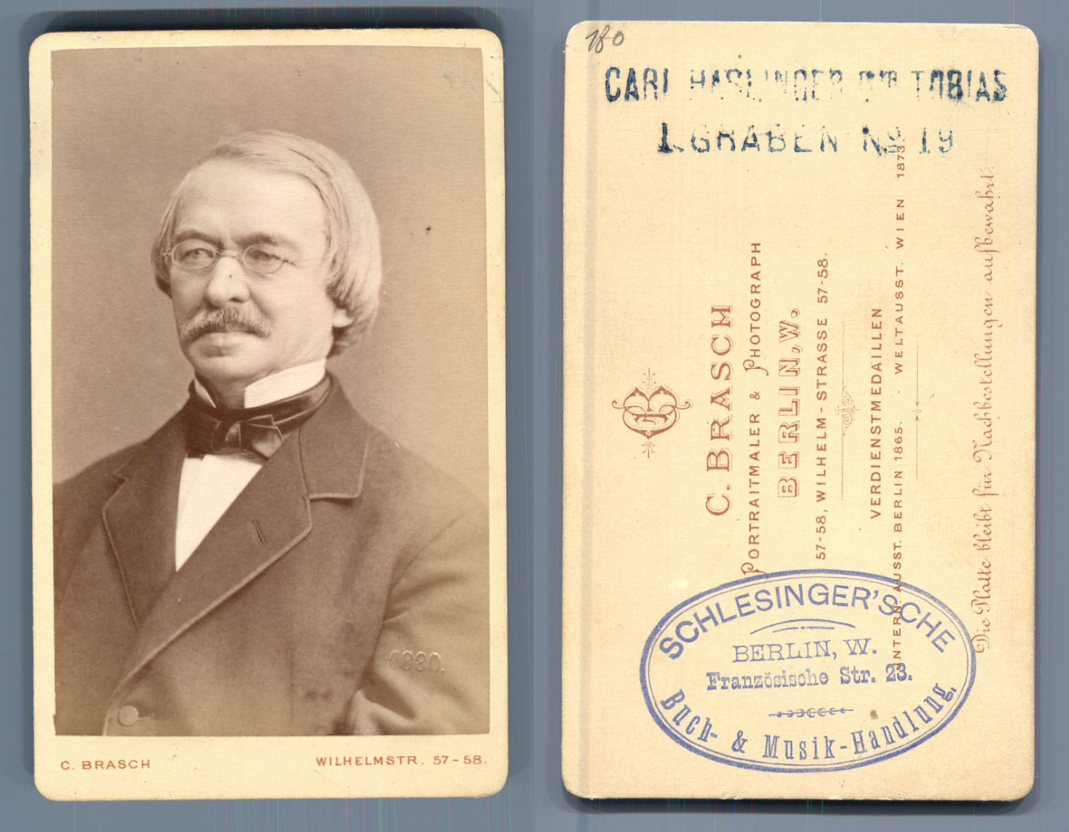 C. Brasch, Berlin Pianist Theodor Kullak Vintage CDV Albumen Business Card