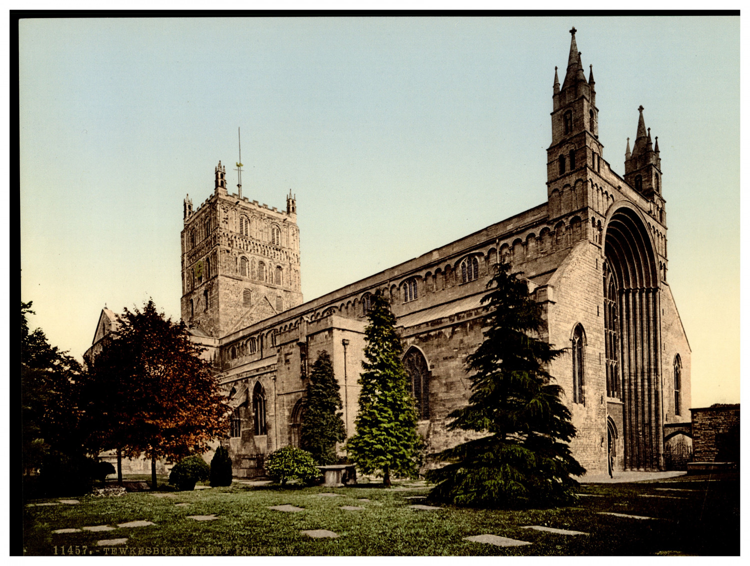 England. Tewkesbury. Abbey from N.W. Vintage Photochrome by P.Z, Photochrome 