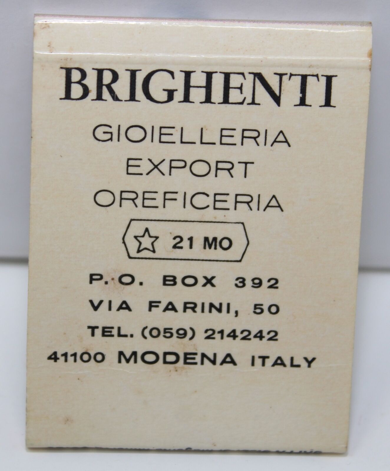 Vintage Matchbook Brighenti Gioielleria Export Oreficera Modena Italy Jewelry