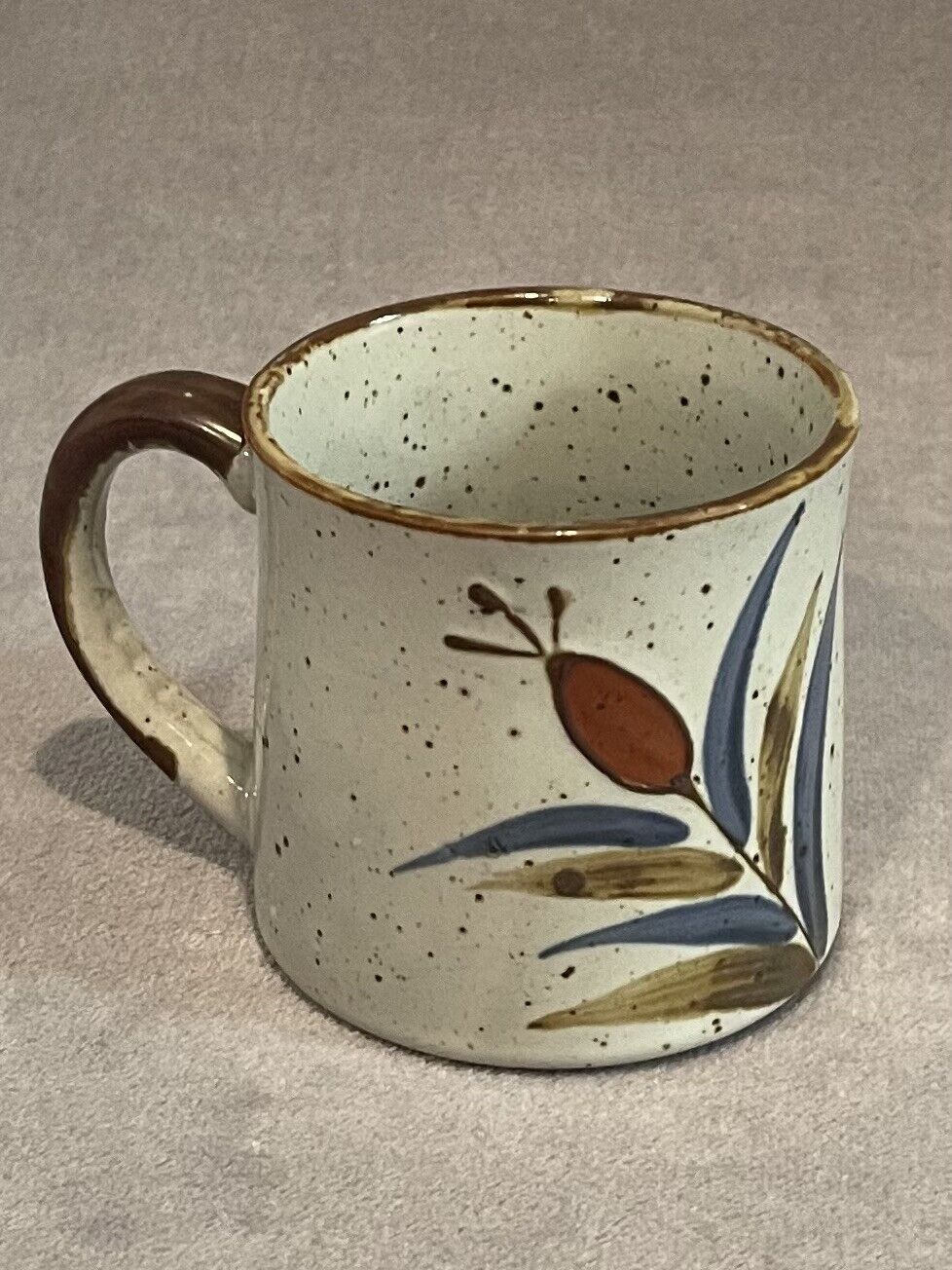 Vintage Otagiri Japan Speckled Stoneware Coffee Mug Cup Stylized Floral Design