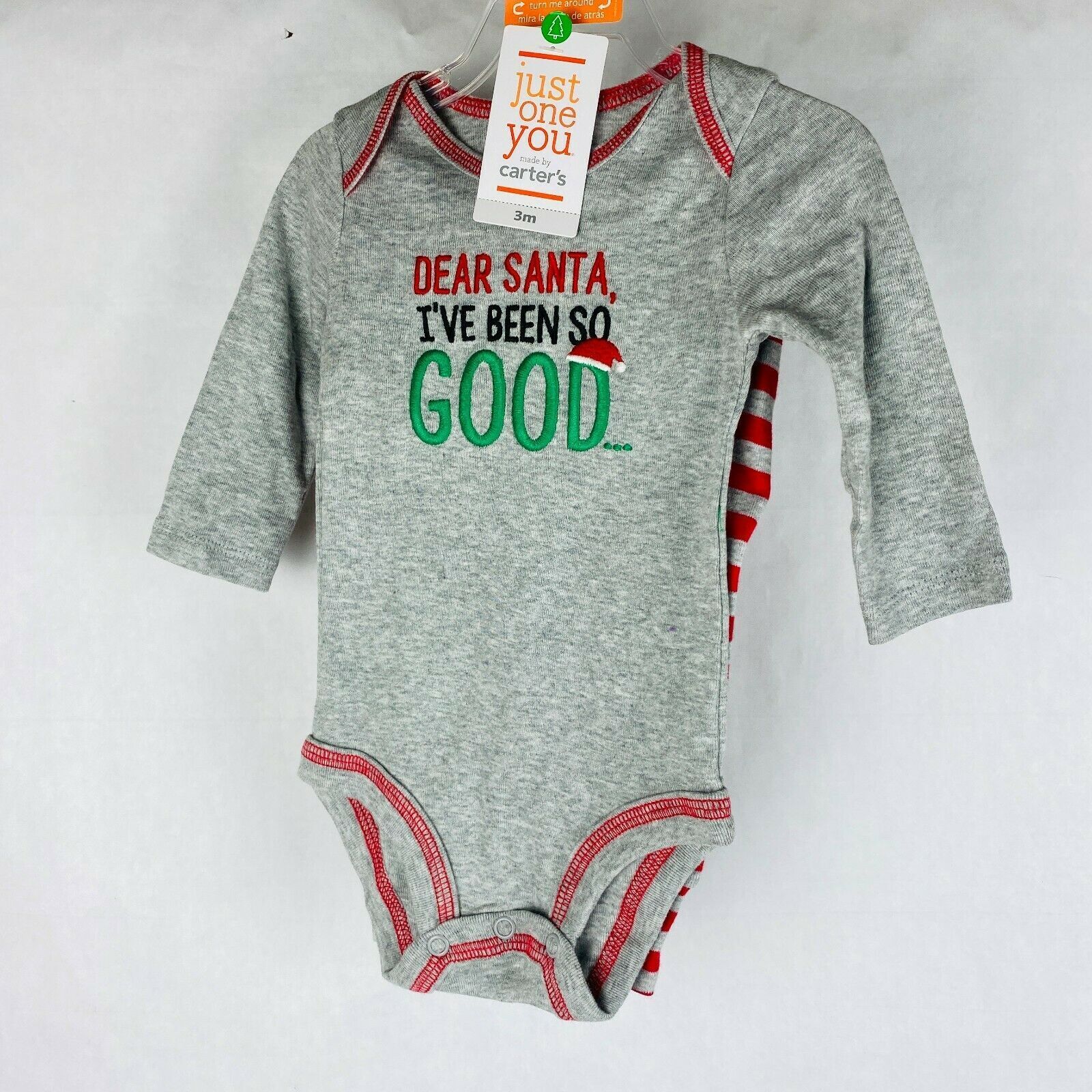 Carter\'s Size NB Dear Santa I\'ve Been Good Bodysuit with Striped Jogger 2pc.