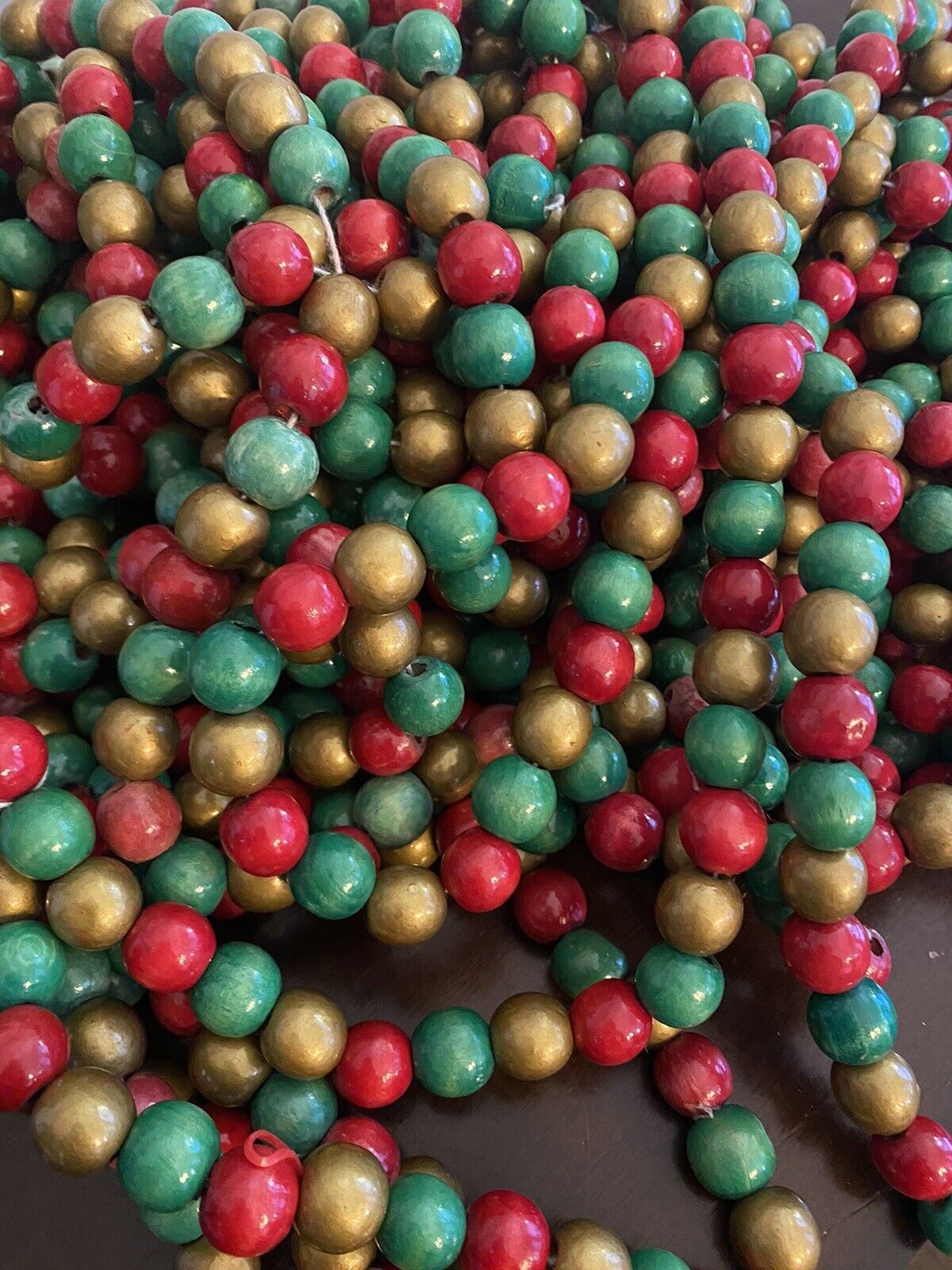 Vintage Wood Bead Garland Red Green Gold 9’  8 Strands 72’ 864” Christmas