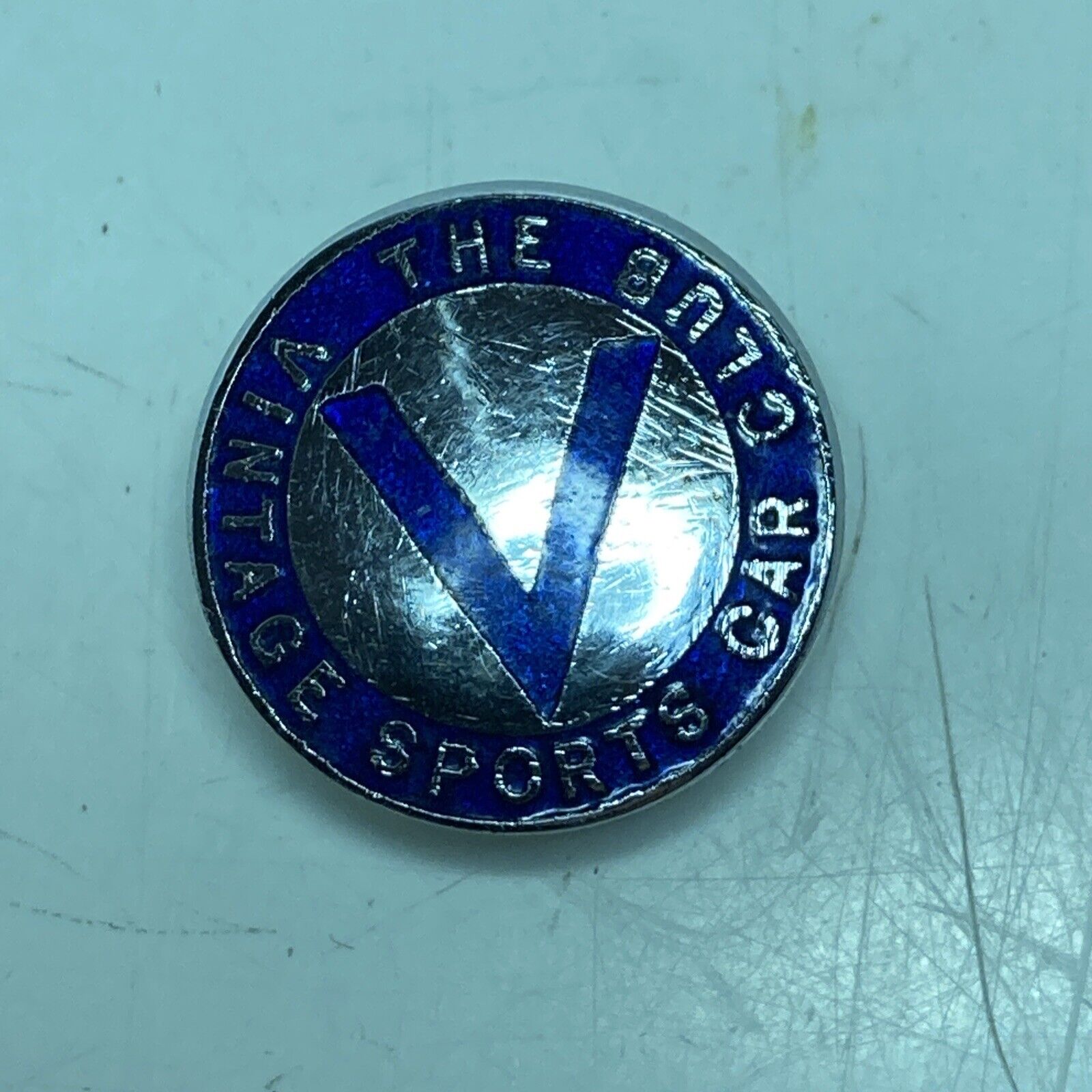 Vintage/Rare “The Vintage Sports  Car Club” Lapel Badge Chrome/blue enamel badge