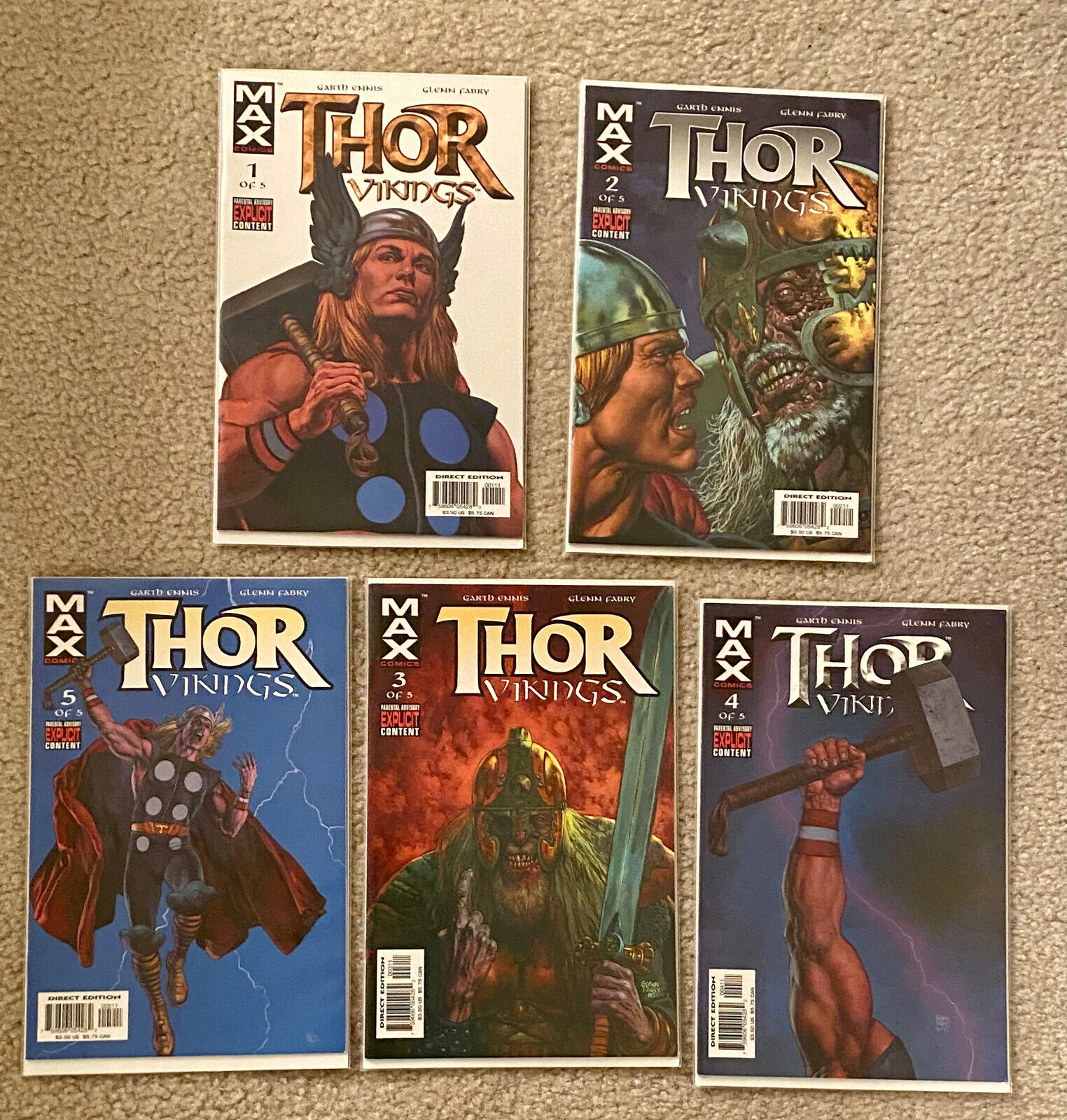 Thor Vikings Marvel Max Comics Garth Ennis Glenn Fabry 1 2 3 4 5 Mini-Series Set