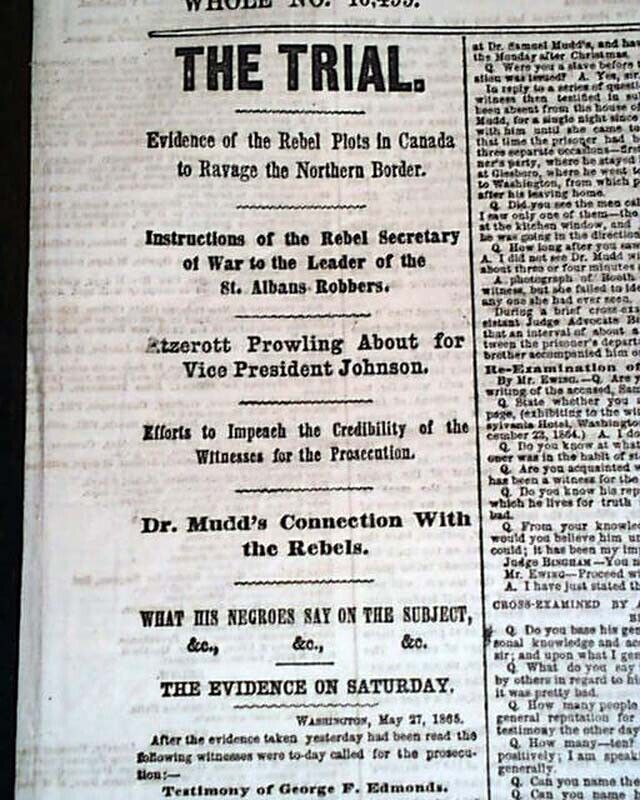 Kirby Smith Surrenders Civil War Ends & Trial of the CONSPIRATORS 1865 Newspaper