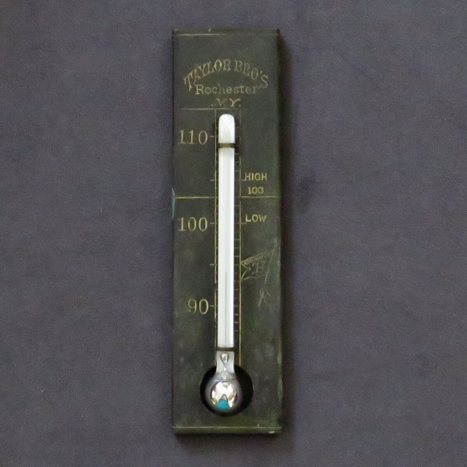 Antique Taylor Bros Rochester NY Working Thermometer 90-110 degrees
