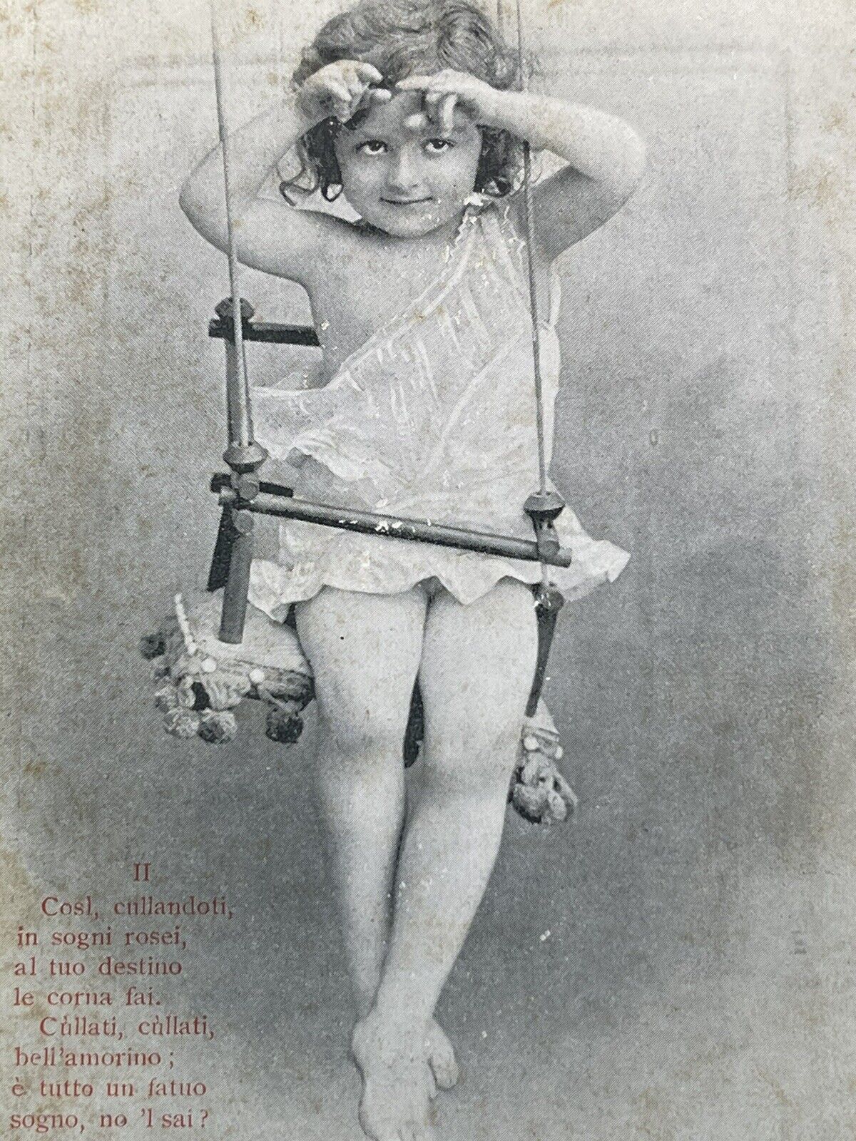 Vintage Postcard 1900s Italian Girl On Swing Tittled “So Flirting With You”