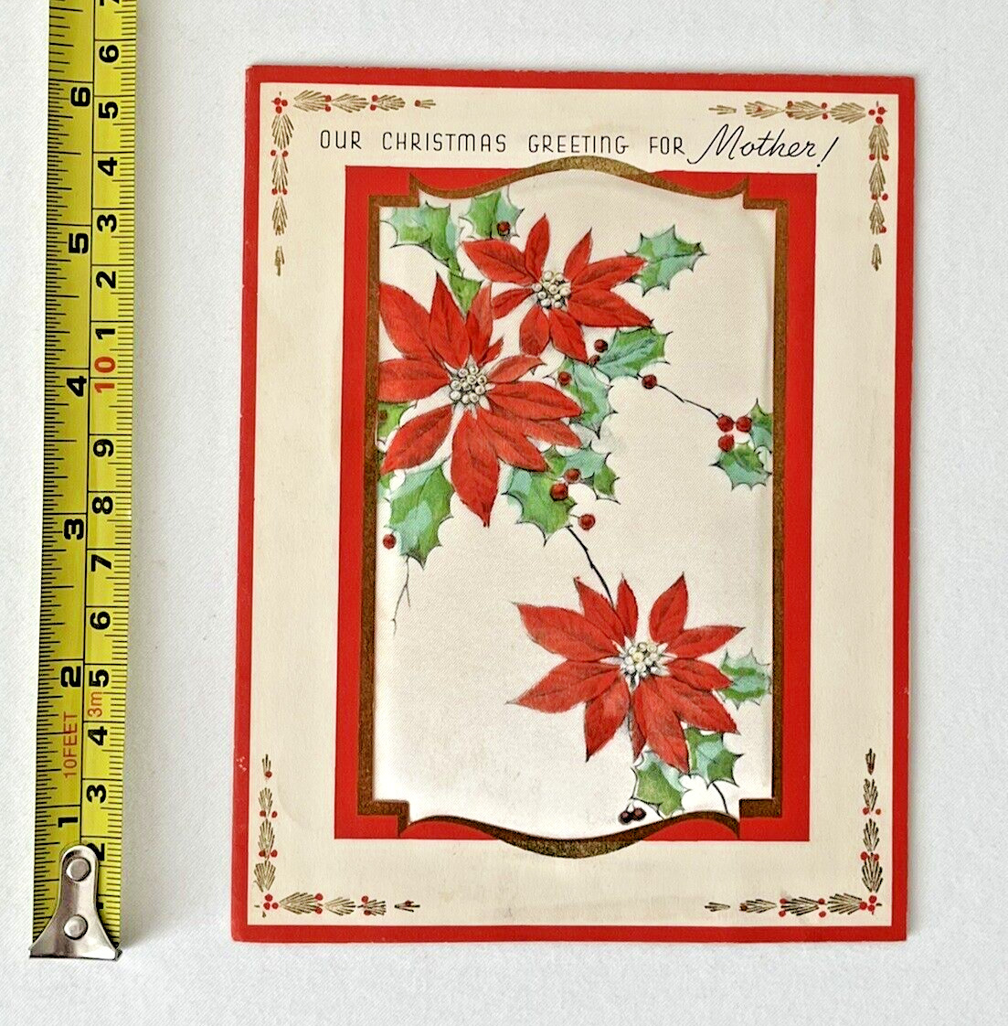 Vintage 1940s Rust Craft Silk Padded Satin Christmas Greeting Card MCM Decor